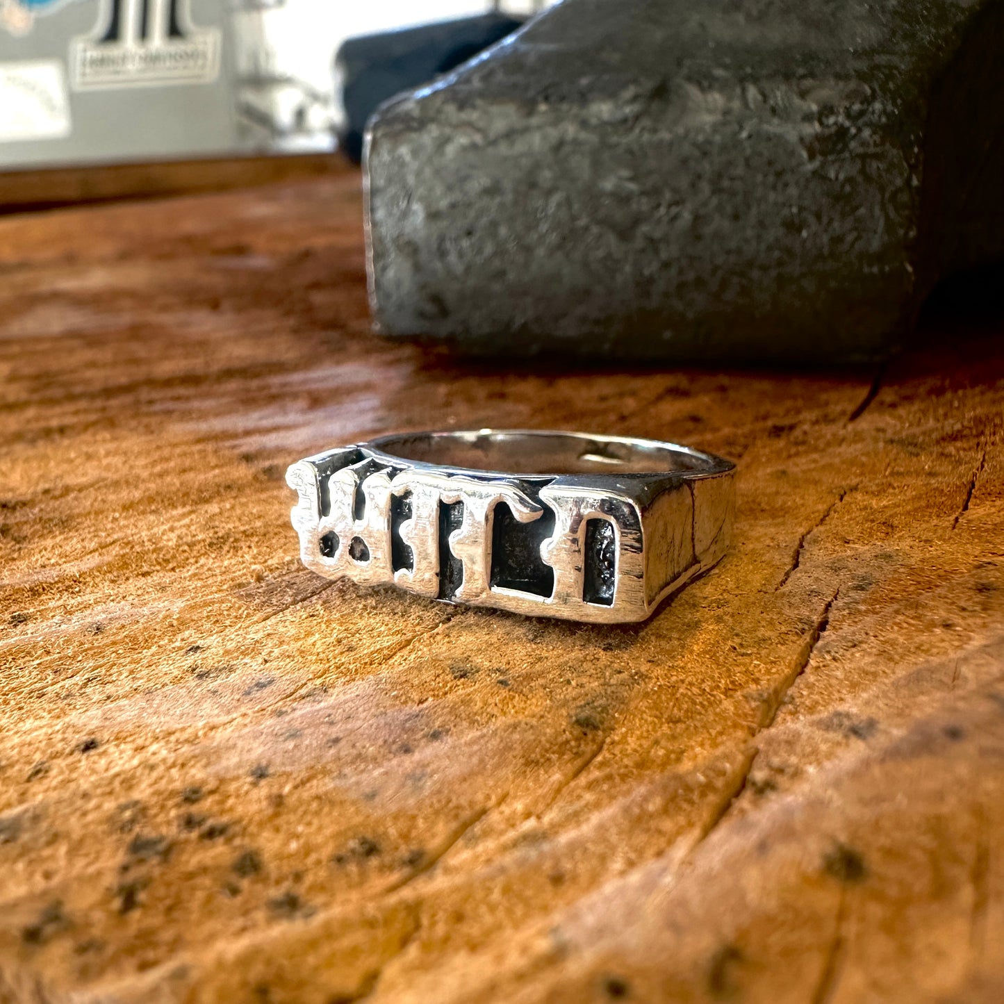 Wild in Gothic Chunky Sterling Silver Lettering Ring