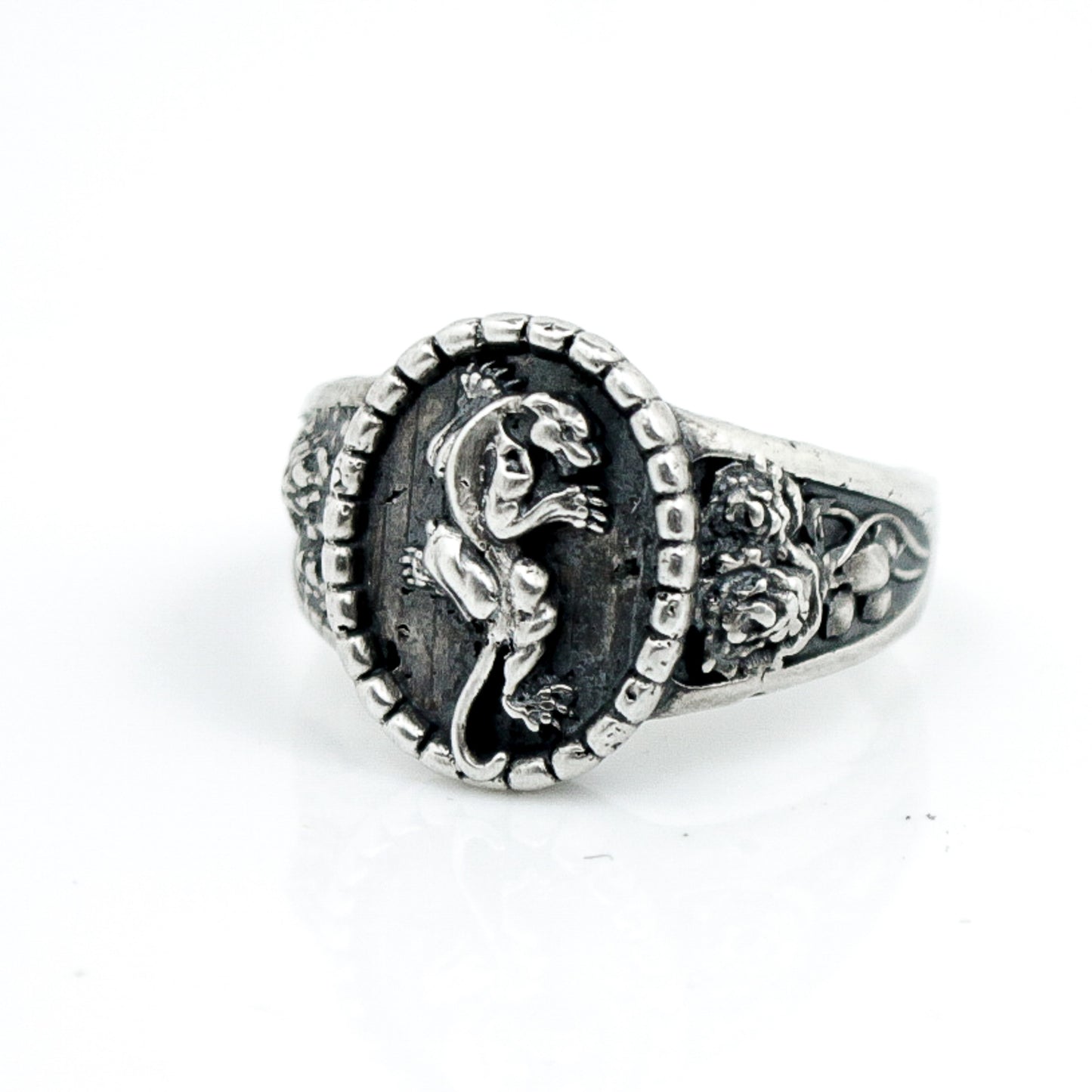 Crawling Panther Ring with Roses