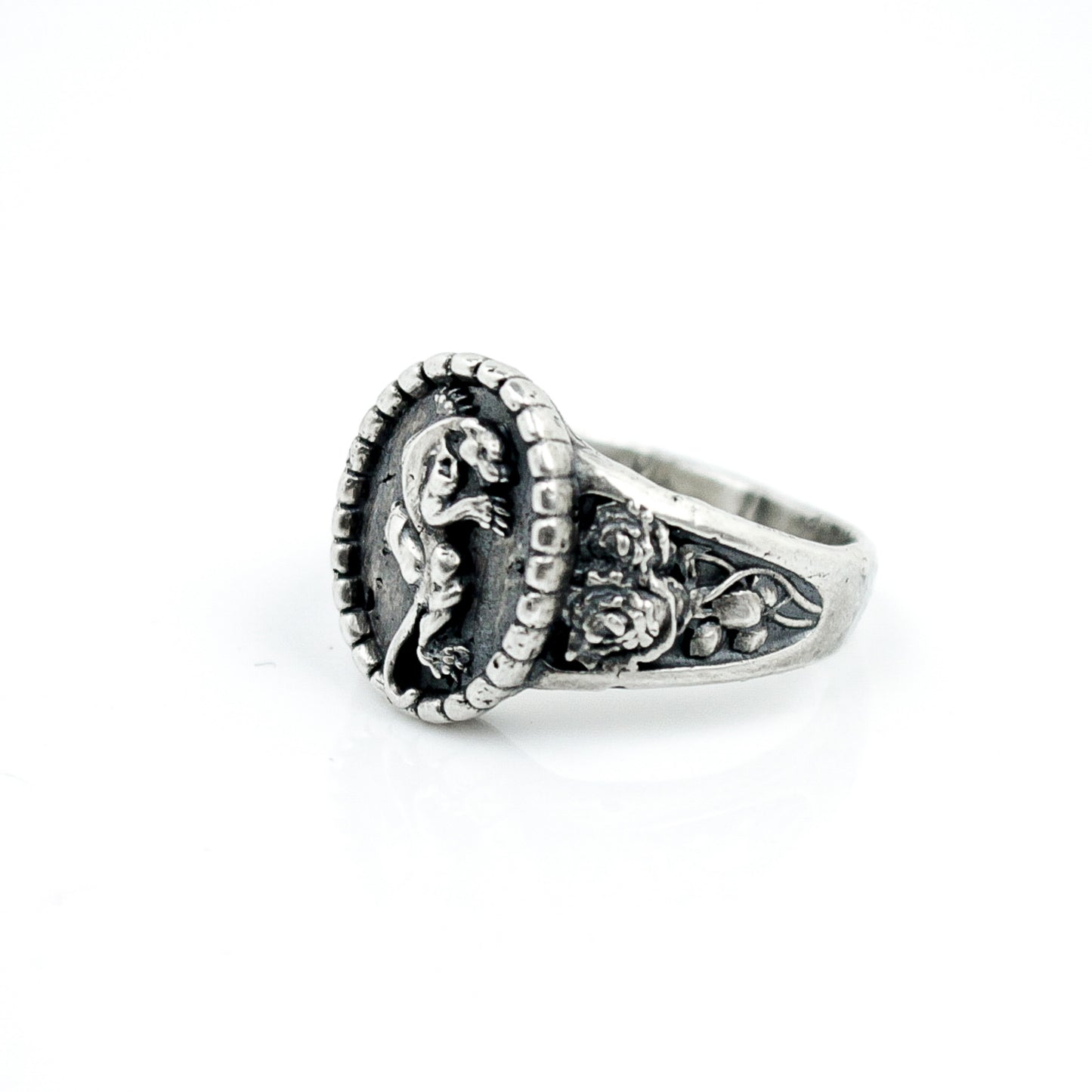 Crawling Panther Ring with Roses