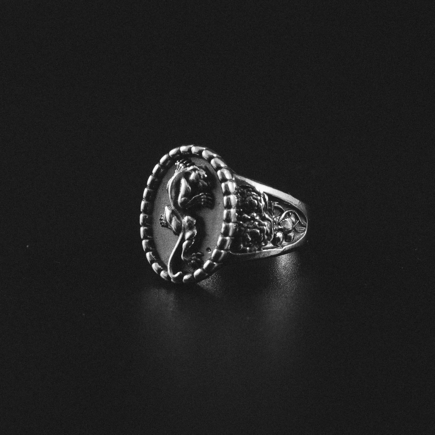 Crawling Panther Ring with Roses