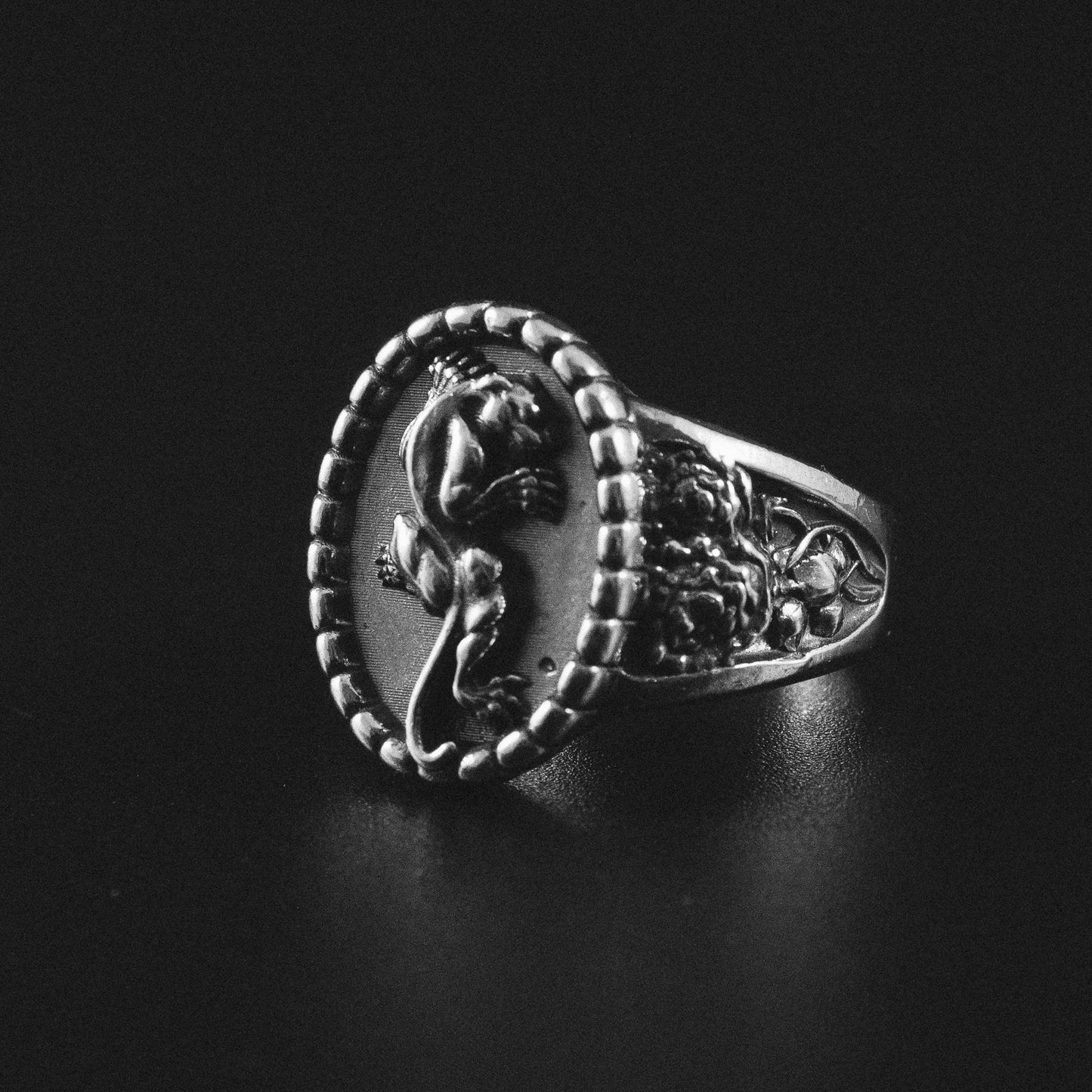 Crawling Panther Ring with Roses