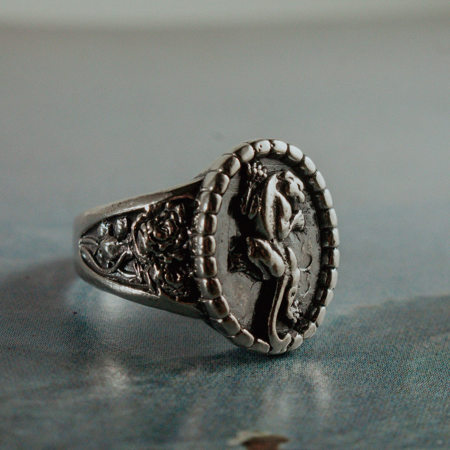 Crawling Panther Ring with Roses