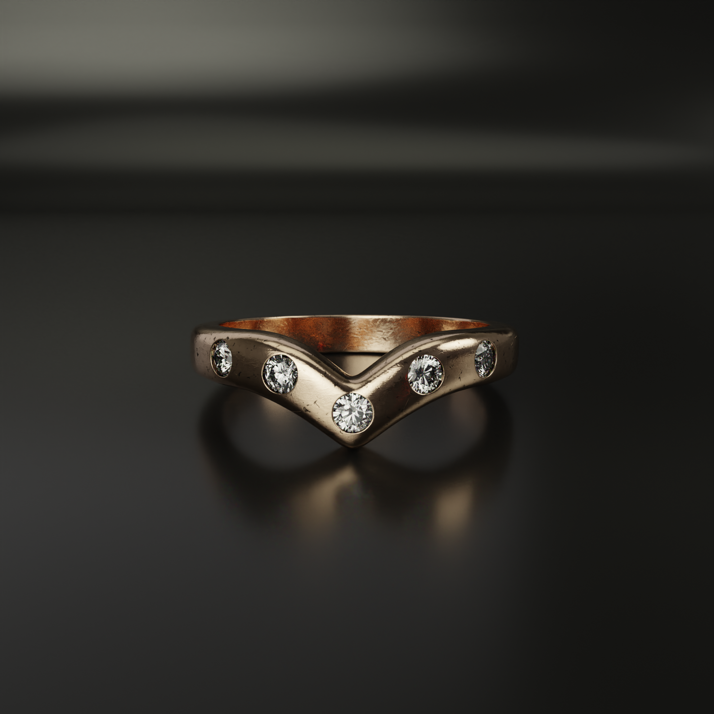 Salt and Pepper Kite Diamond Engagement Ring on Organic Nature Inspired Band