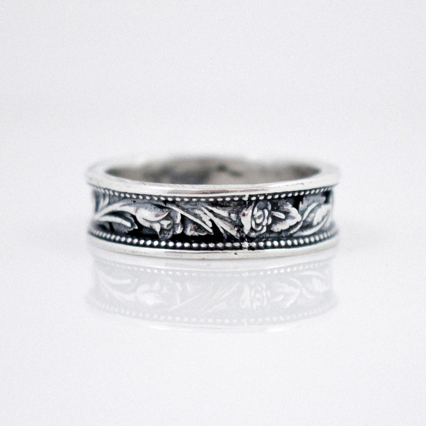 Western Inspired Scrolling Flowers and Leaves Wedding Band