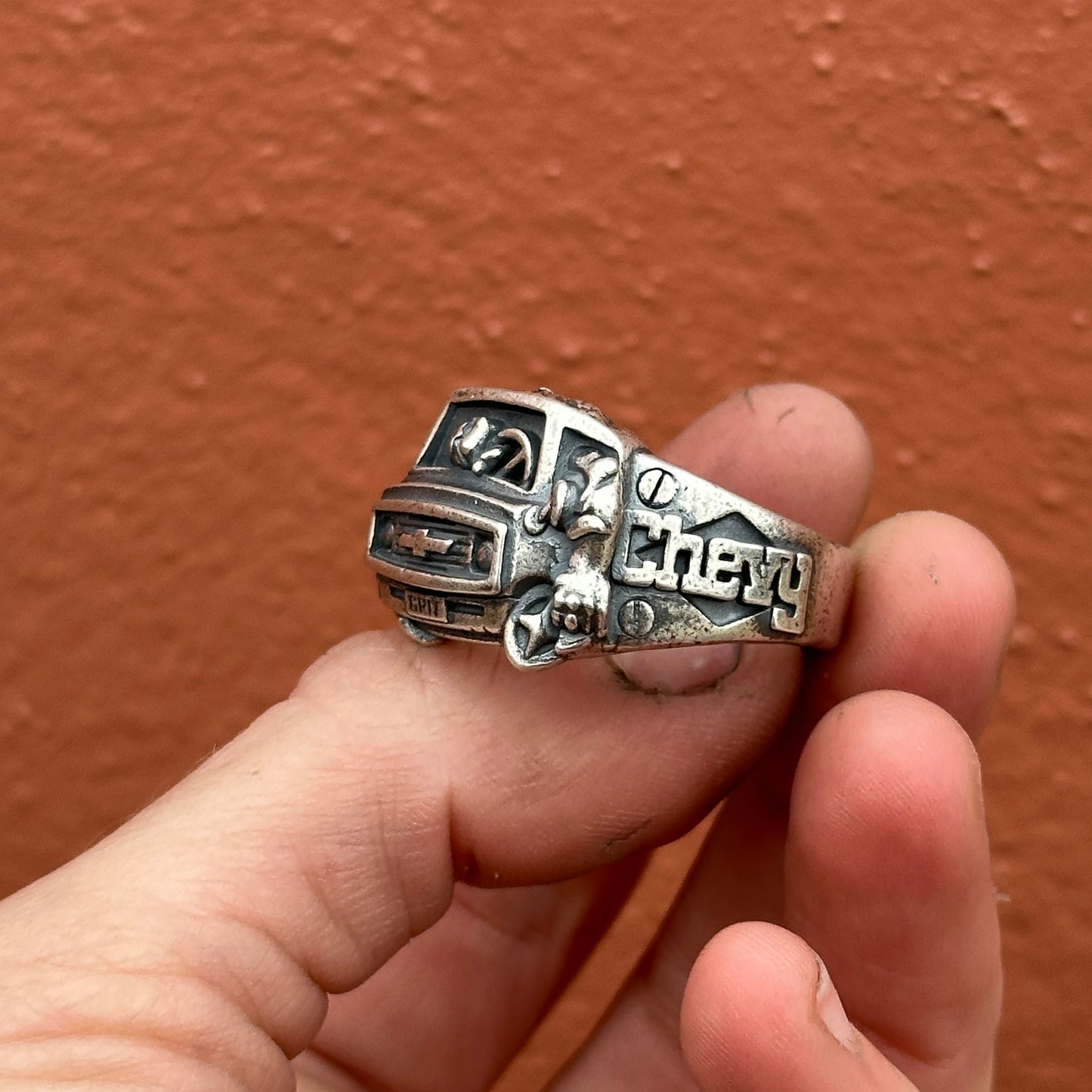 Heavy Chevy Van Ring in Sterling Silver