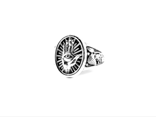 Evil Eye Ring with Magic Mushroom Sides