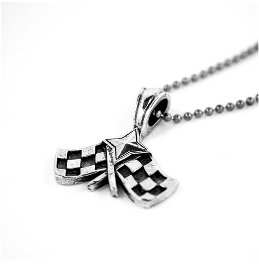 Checkered Racing Flags Pendant with Star Fill and 7 mm bail hole