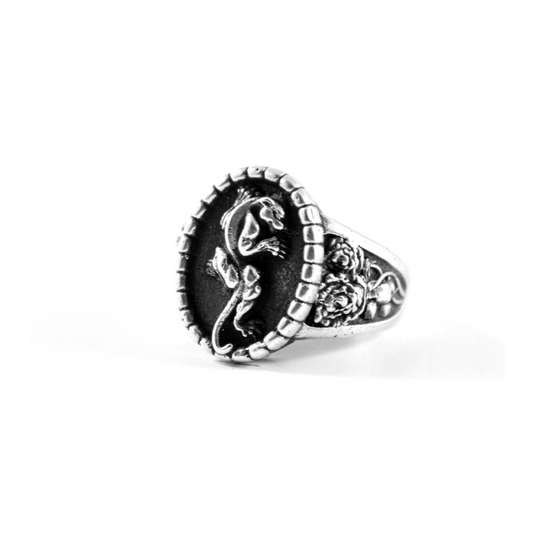 Crawling Panther Ring with Roses