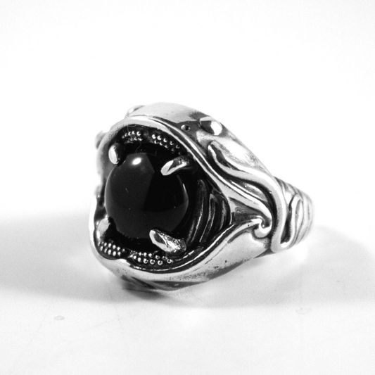 Catfish Ring with Onyx Stone in Prong Setting