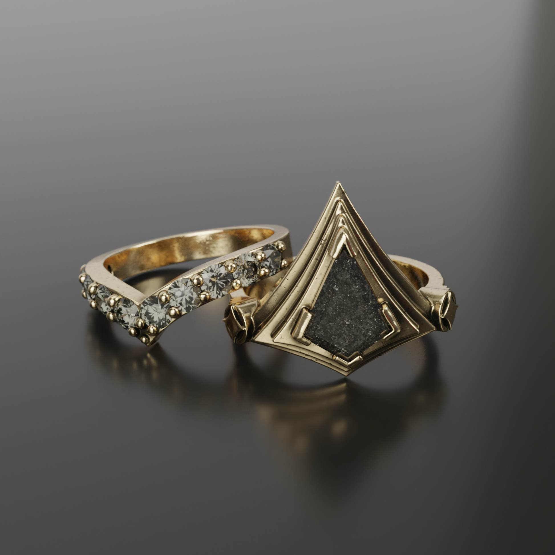 Art Deco Kite Salt and Pepper Diamond Engagement Ring SET – Grit Trade Co.