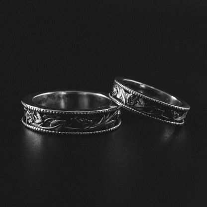 Western Inspired Scrolling Flowers and Leaves Wedding Band