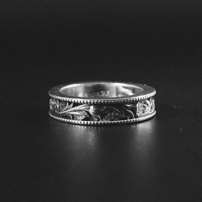 Western Inspired Scrolling Flowers and Leaves Wedding Band