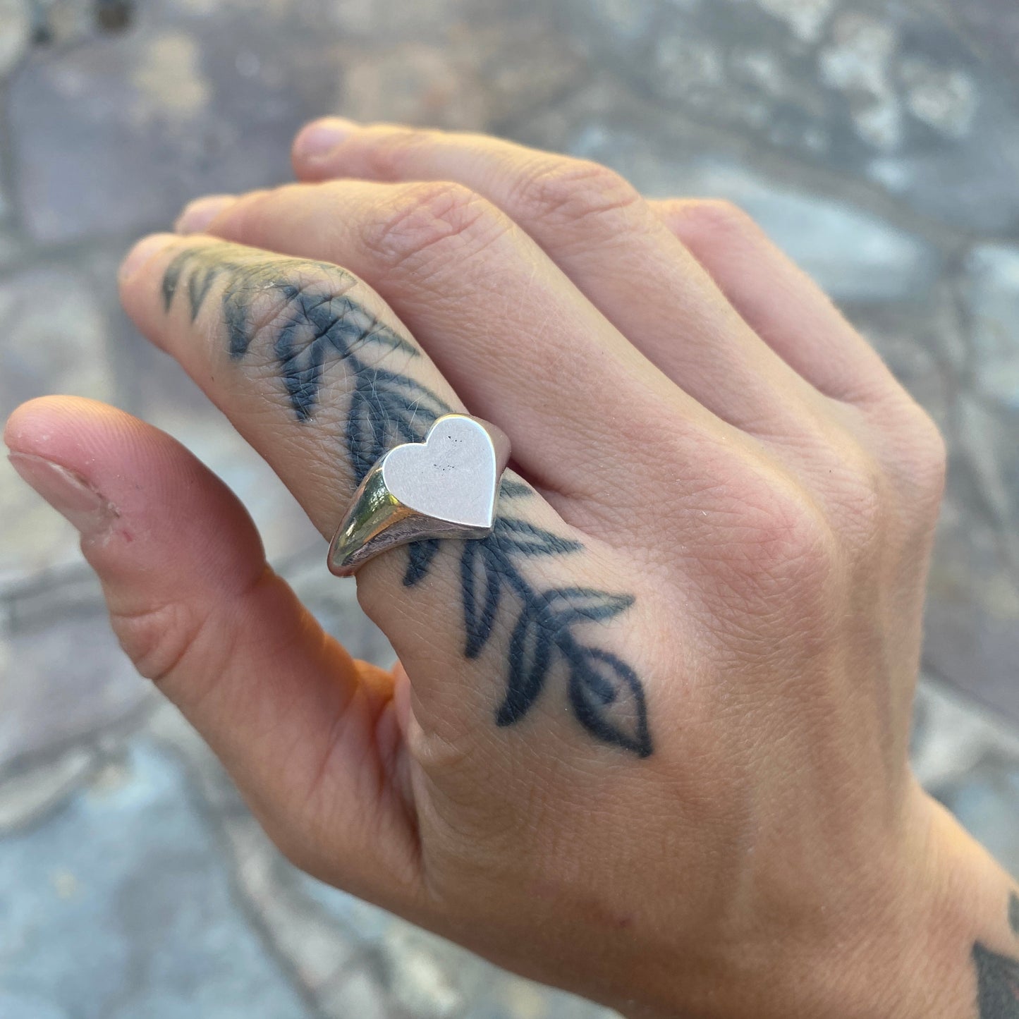 Heart Shaped Silver Signet Ring (Blank - No Stone)