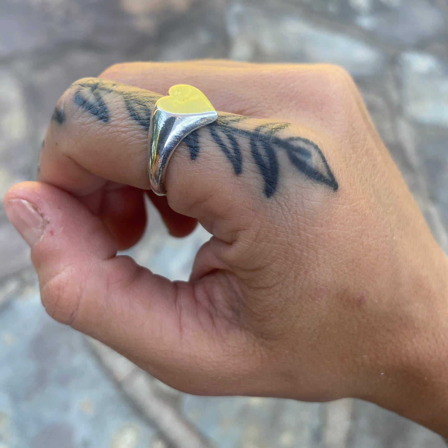 Heart Shaped Silver Signet Ring (Blank - No Stone)