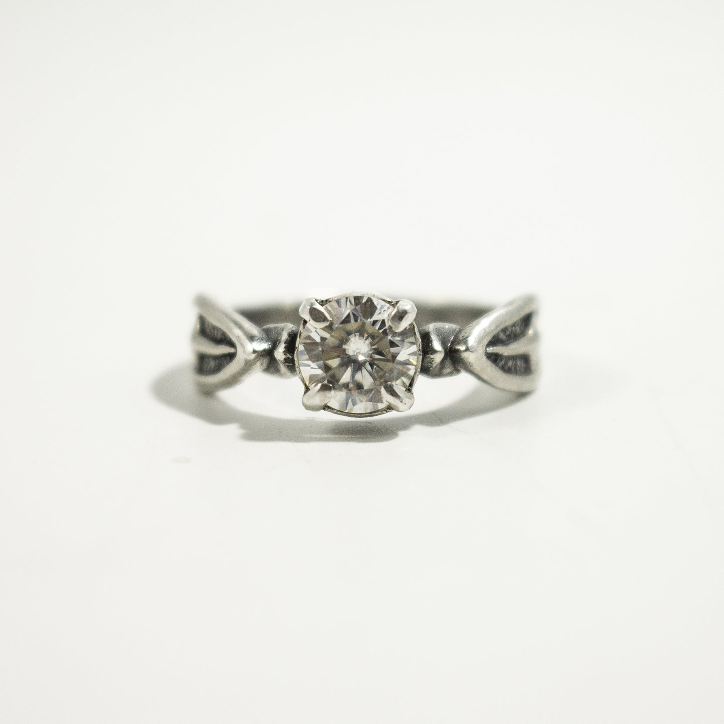 Round Prong Set Moissanite Art Deco Star Engagement Ring