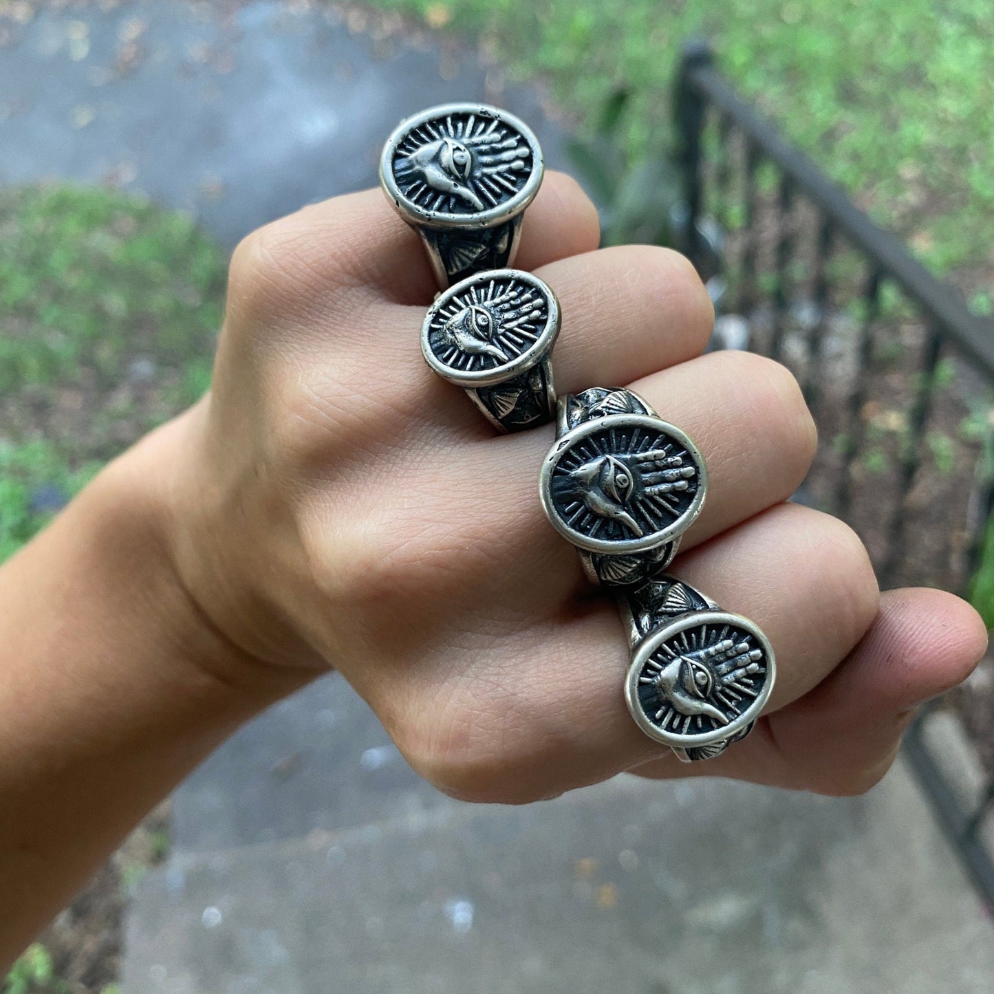 Evil Eye Ring with Magic Mushroom Sides