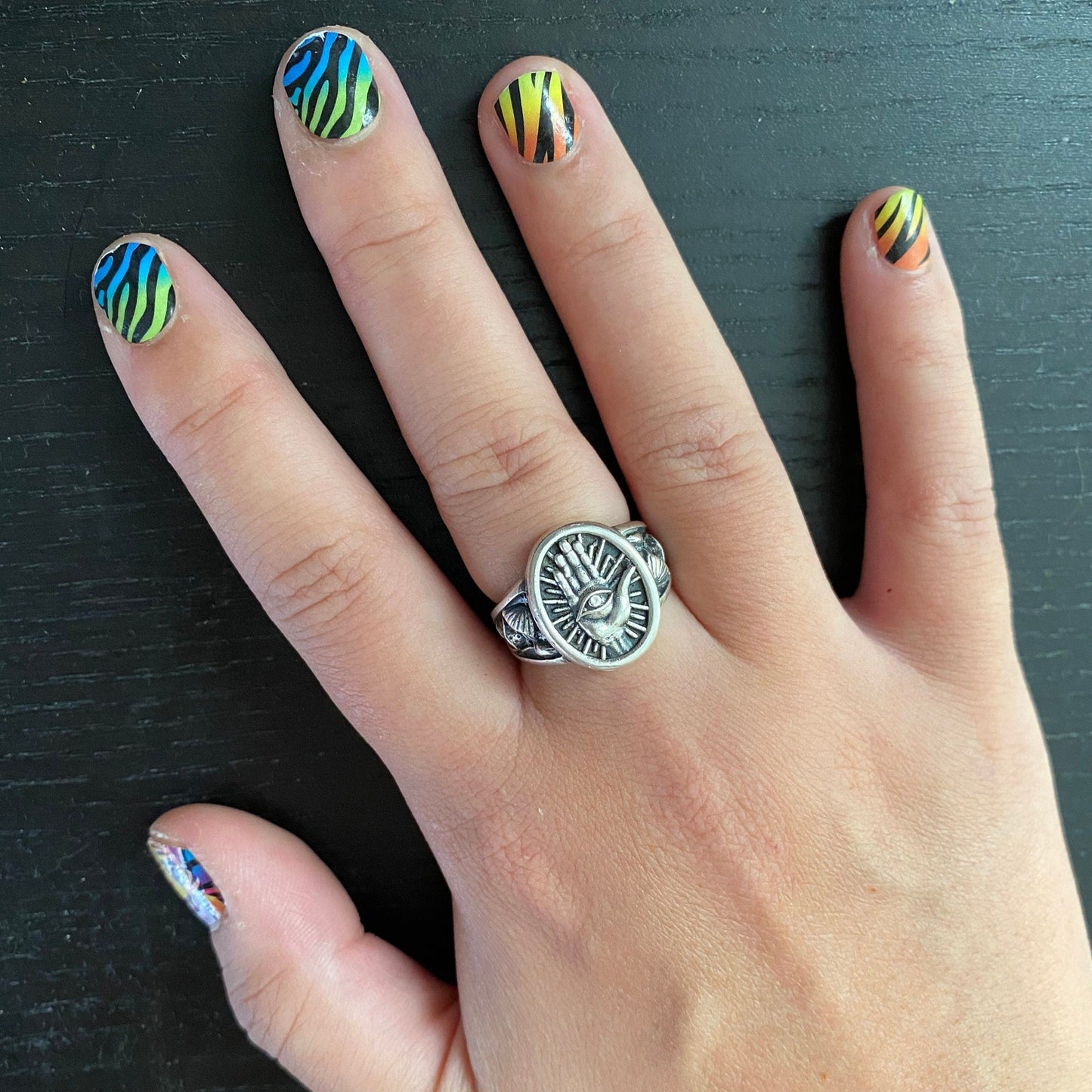 Evil Eye Ring with Magic Mushroom Sides