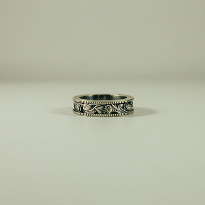 Western Inspired Scrolling Flowers and Leaves Wedding Band