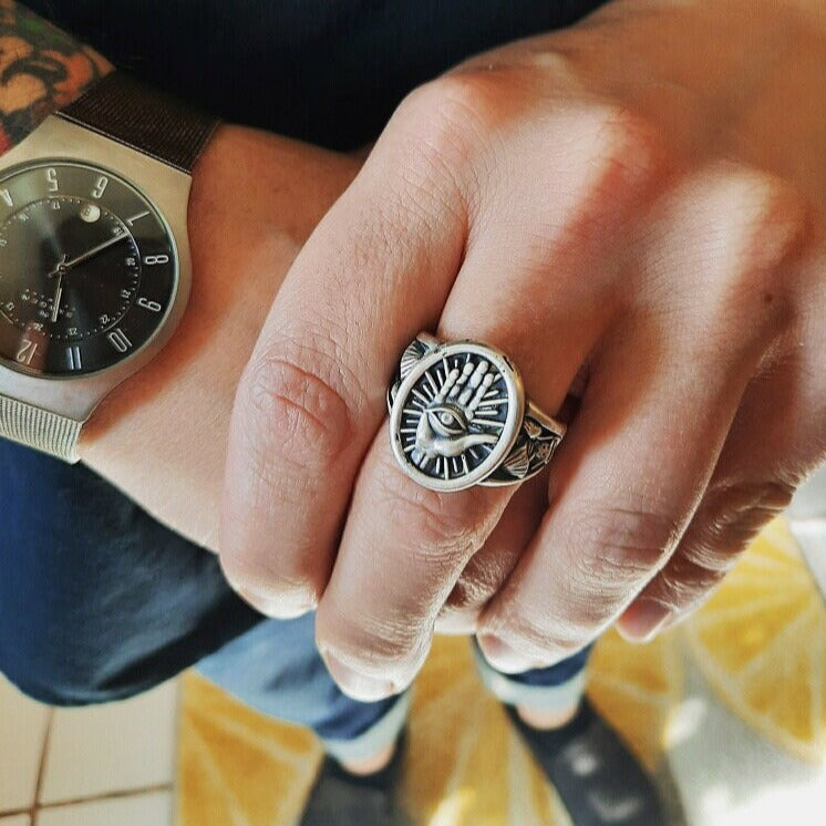 Evil Eye Ring with Magic Mushroom Sides