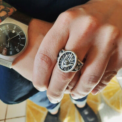 Evil Eye Ring with Magic Mushroom Sides