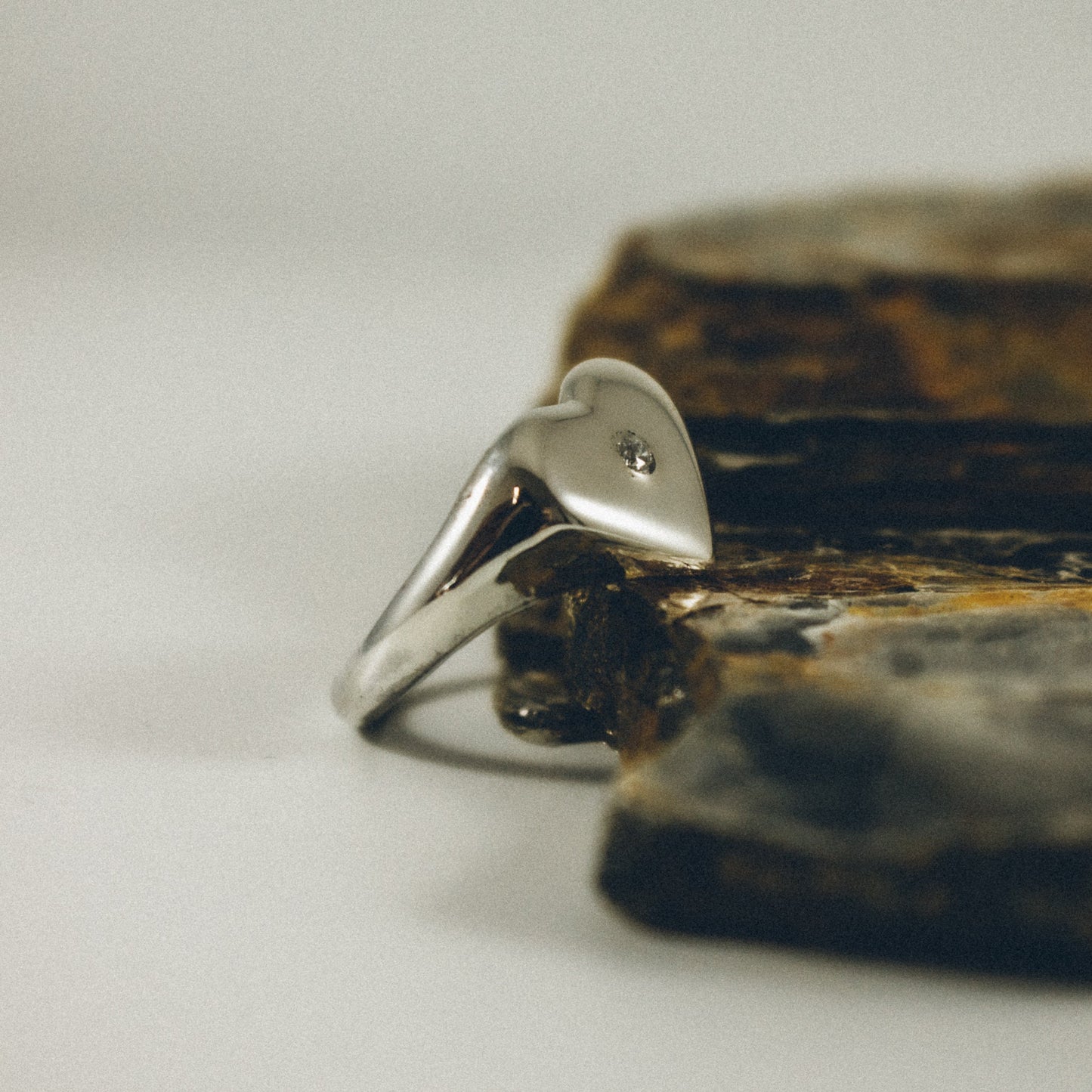 Heart Signet Ring with 3 MM Diamond