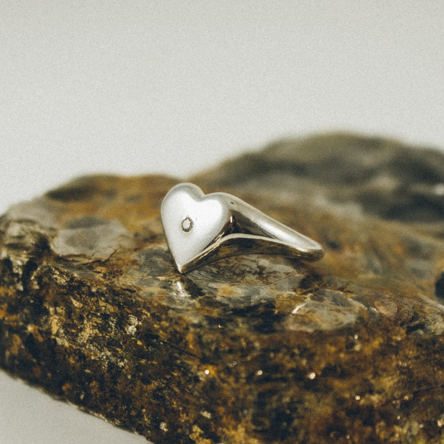 Heart Signet Ring with 3 MM Diamond