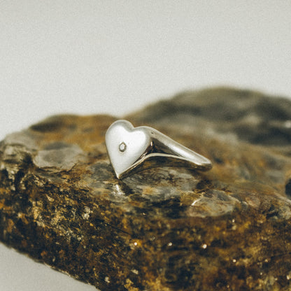 Heart Signet Ring with 3 MM Diamond