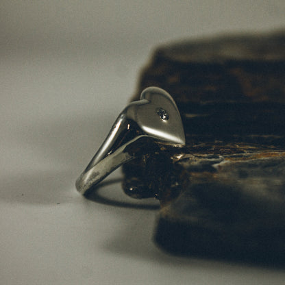 Heart Signet Ring with 3 MM Diamond