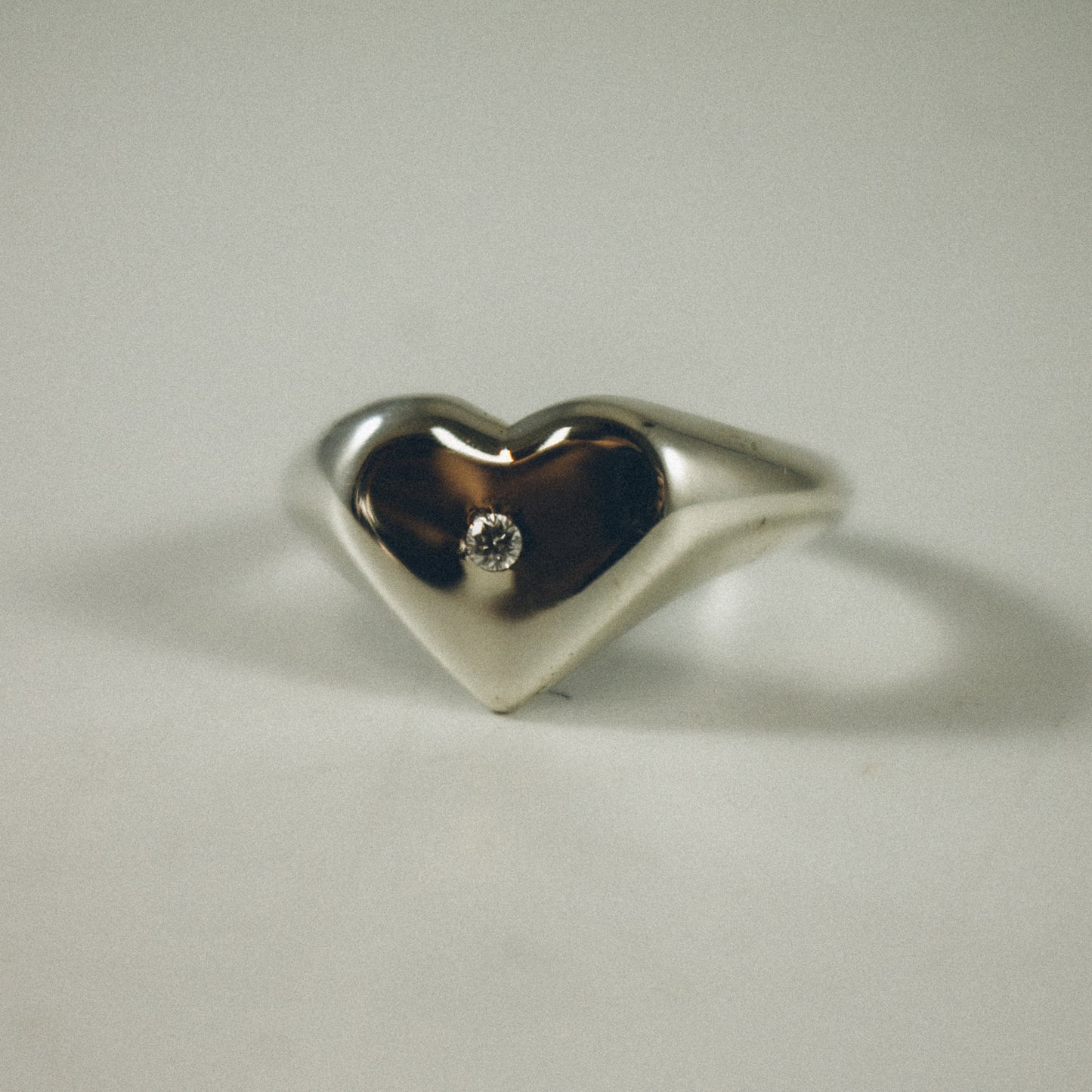 Heart Signet Ring with 3 MM Diamond