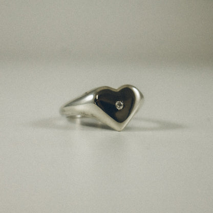 Heart Signet Ring with 3 MM Diamond