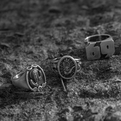 Evil Eye Ring with Magic Mushroom Sides