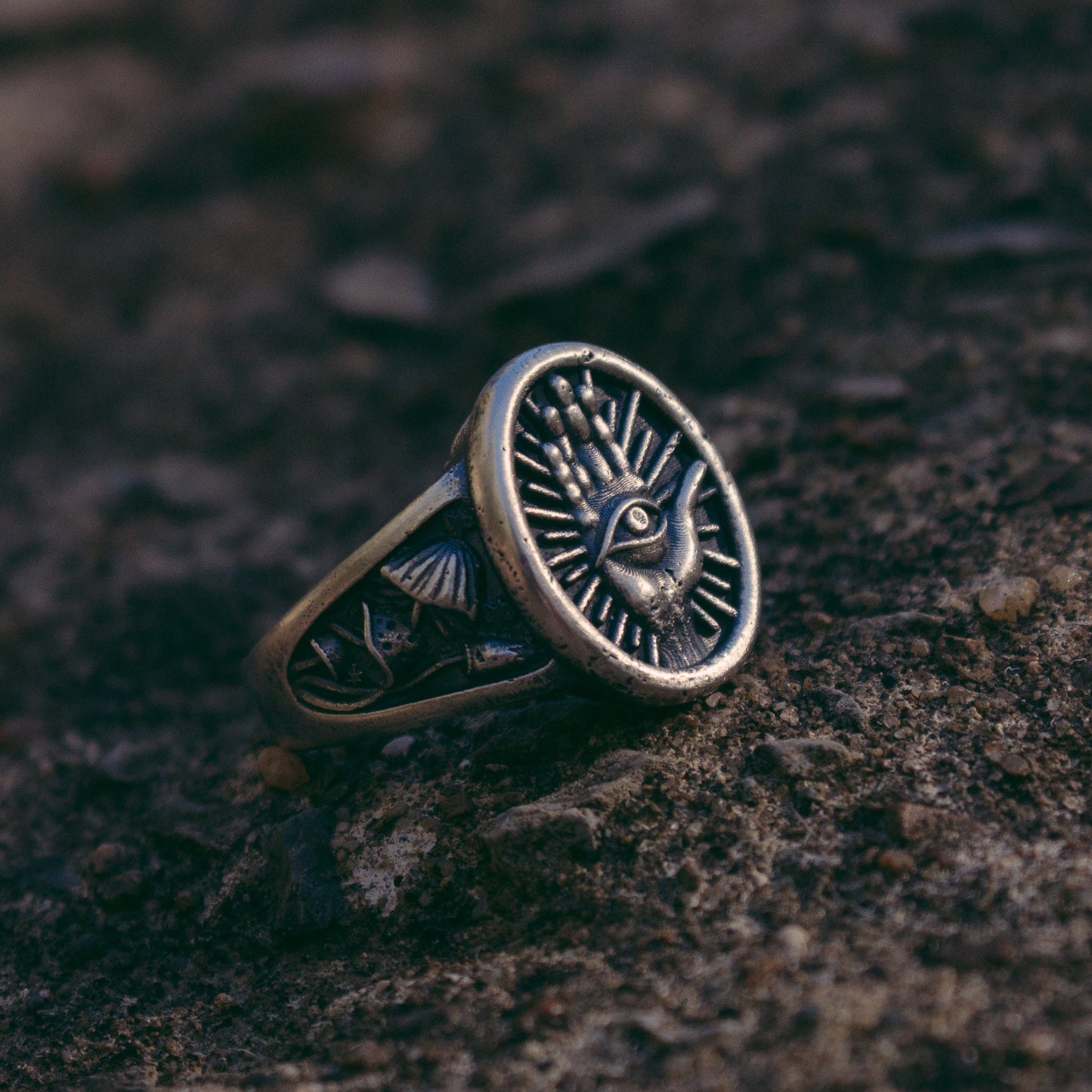 Evil Eye Ring with Magic Mushroom Sides