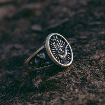 Evil Eye Ring with Magic Mushroom Sides